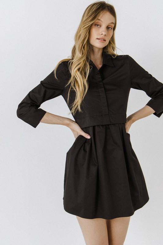 Black Poplin Shirt Dress - SNAP ...